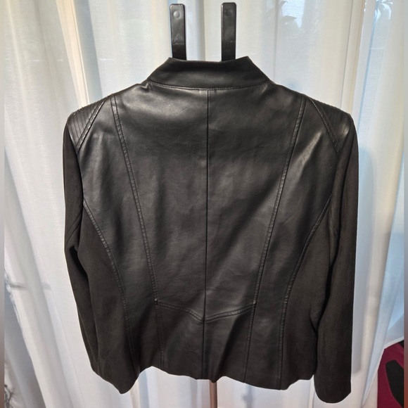 Kenneth Cole New York Black Faux Leather Jacket Full Zip Gold Tone Zipper Sz XL - Picture 2 of 4